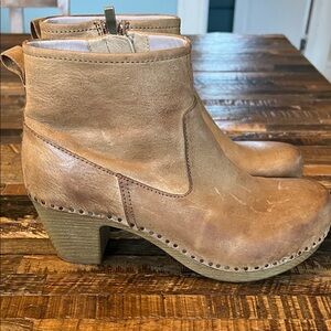 Dansko Sarah Chestnut/Tan Leather Clog-Style Ankle Booties